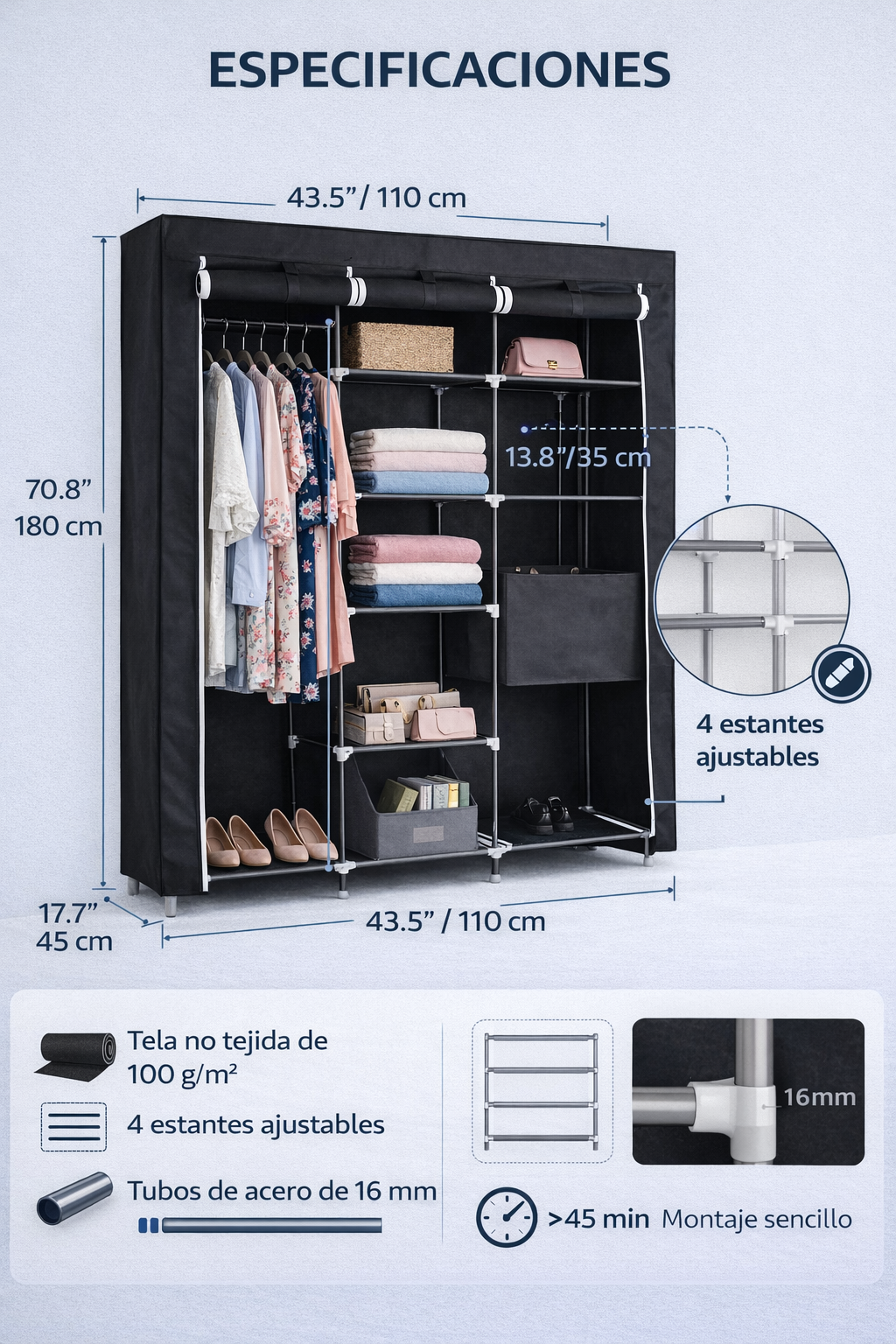 Organizador de Armario Colgante con Múltiples Compartimentos – Ahorra Espacio y Mantén Todo en Orden