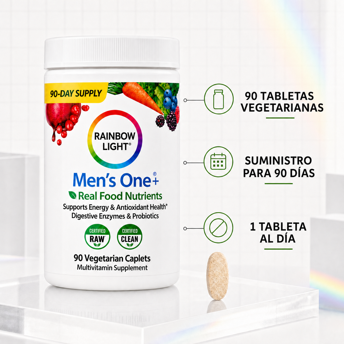 Rainbow Light Men's One+ con 90 tabletas, 90 días y uso diario